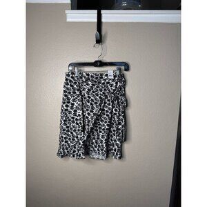 NWT-Loft Women's White/Black Skirt‎ Size 0 midi skirt ruffles viscose